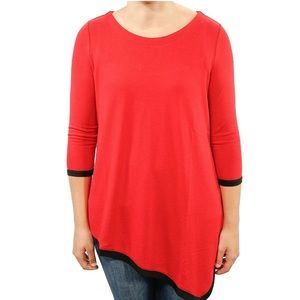 BNWT Chelsea and Theodore assymetrucal red knit top with black boarder size #M